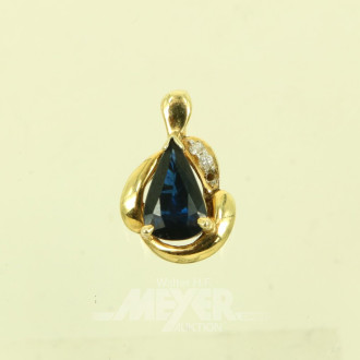 Anhänger mit blauem Farbstein u. 2 kl. Brillanten