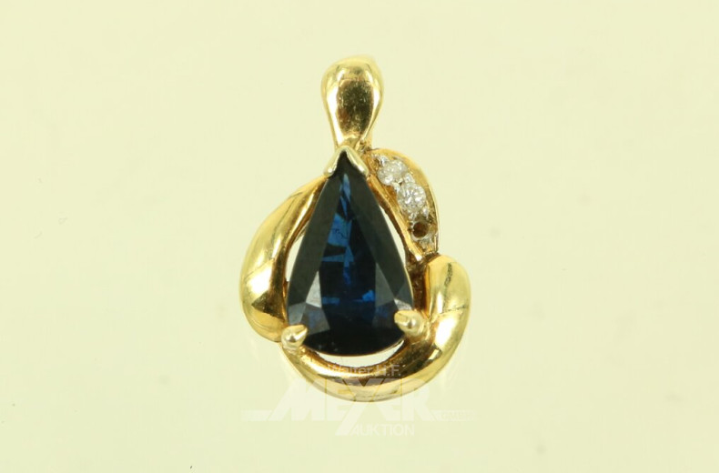 Anhänger mit blauem Farbstein u. 2 kl. Brillanten