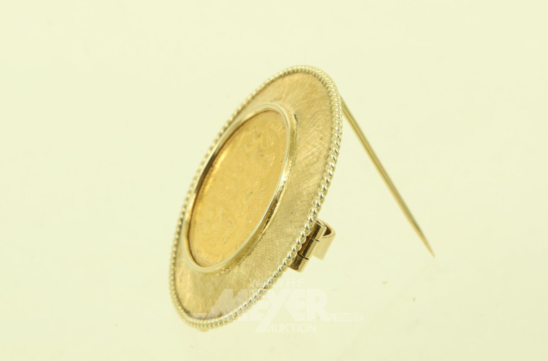 Broschenanhänger mit Goldmünze 20 Mark Freie u. Hansestadt Hamburg 1899