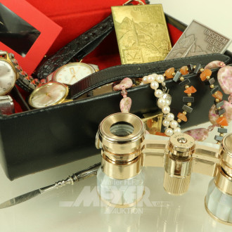 Konvolut Modeschmuck, sowie 4 Armbanduhren u. 1 Opernglas