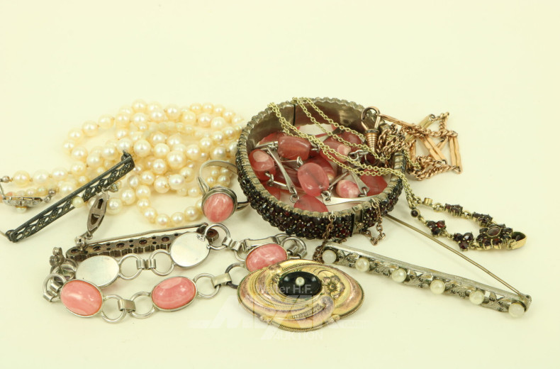 Konvolut Mode-, Granat- u. etw. Silberschmuck