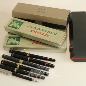 Konvolut Schreibgeräte, u.a. Parker, Rotring u. Faber Castell