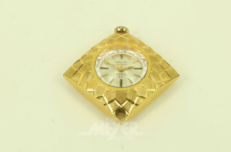 Edelstahl-Armbanduhr von Pallas mit Armbänder in 585 GG u. 1 Kettenuhr von Provita, Edelstahl vergoldet