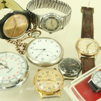 6 Armbanduhren, sowie 1 Stoppuhr u. 1 Taschenuhr
