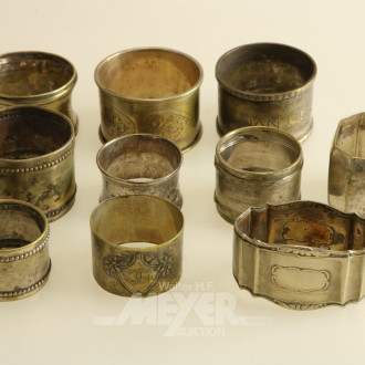 10 Serviettenringe, u.a. Silber
