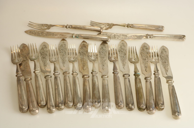 Fischbesteck für 10 Personen mit floraler Gravur