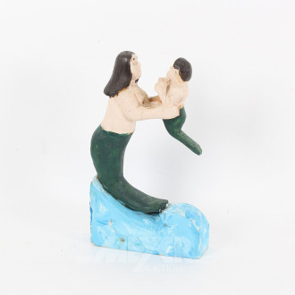 Stanley Rector, farbige Holzskulptur 'Meerjungfrau mit Kind'