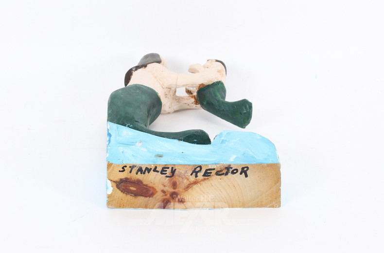Stanley Rector, farbige Holzskulptur 'Meerjungfrau mit Kind'