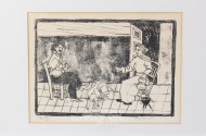 Lithografie "Beim Tee"