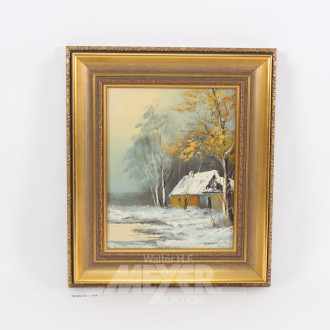 Gemälde "Waldhäuschen im Winter"