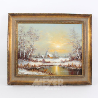 Gemälde "Winterliche Landschaft mit Mühle"