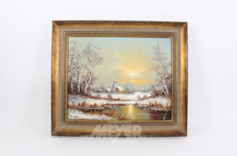Gemälde "Winterliche Landschaft mit Mühle"