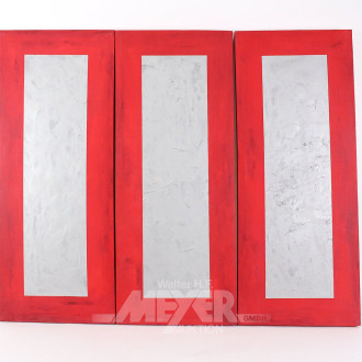 modernes Triptychon in Rot u. Silber