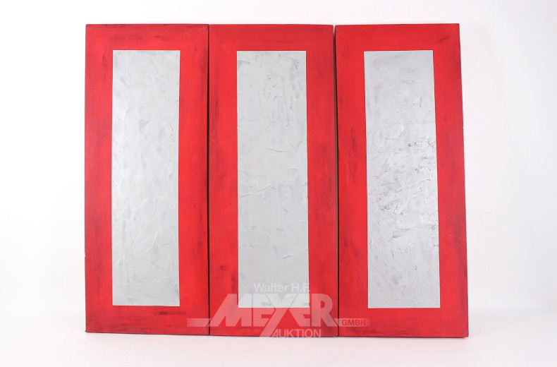 modernes Triptychon in Rot u. Silber