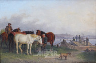 Gemälde "Pferde an der Tränke"