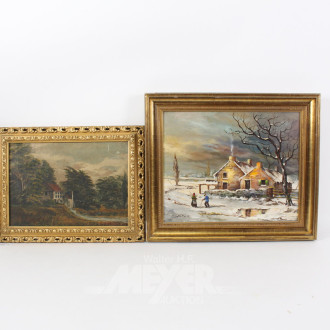 2 Gemälde "Wassermühle / Winterliche Szene"