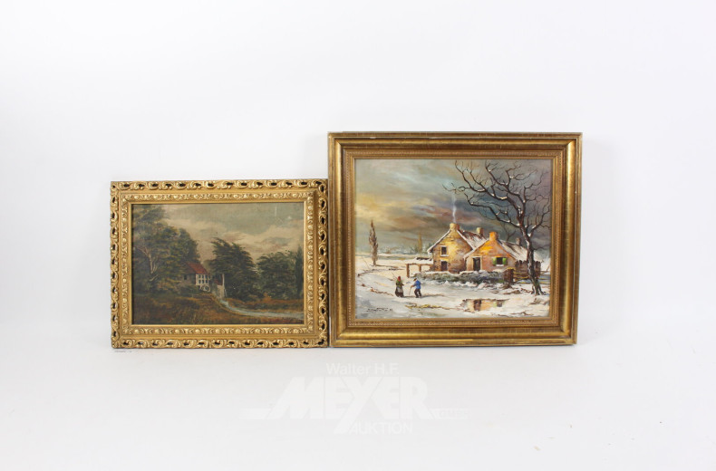 2 Gemälde "Wassermühle / Winterliche Szene"