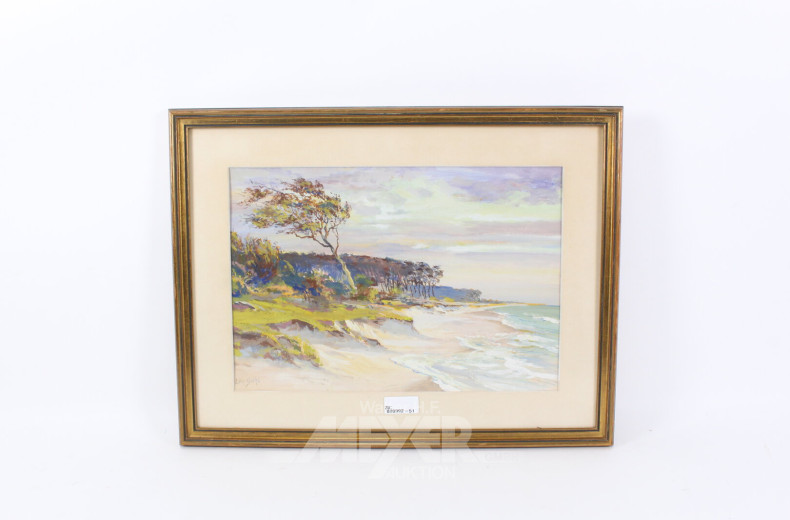 2 Bilder: Gemälde "Waldweg", Aquarell "Küstenlandschaft"