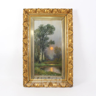 Gemälde "Landschaftsszene mit Sonnenuntergang"