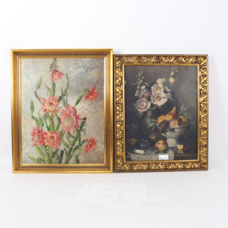 4 Bilder "Blumenstillleben, Leuchtturm, Blick in die Landschaft"