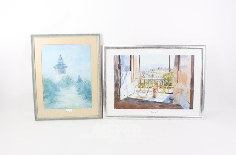 4 Bilder "Blumenstillleben, Leuchtturm, Blick in die Landschaft"