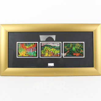 4 gerahmte Postkarten nach Hundertwasser