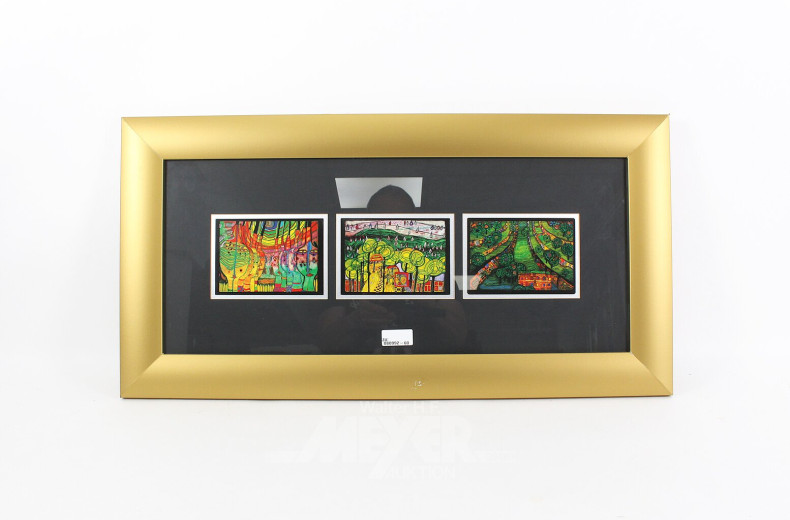 4 gerahmte Postkarten nach Hundertwasser