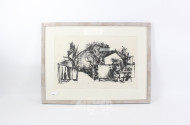 Lithographie "Haus mit Bäumen"