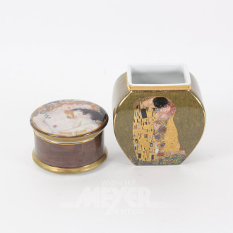 Porzellandeckeldose sowie 1  Vase "Die drei Lebensalter" - "Der Kuss", nach Gustav Klimt