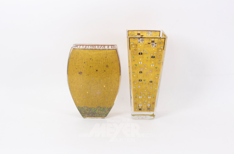 2 Glasvasen "Der Kuss" - "Stocklet Fies" nach Gustav Klimt