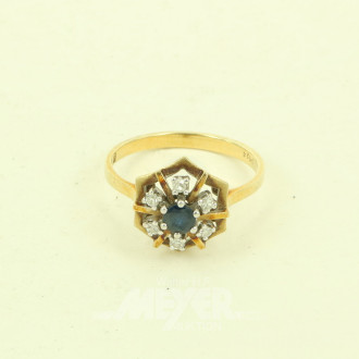 Damenring mit 1 Saphir u. 6 kl. Brillanten