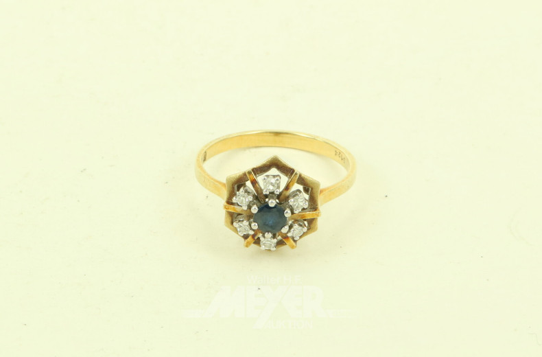Damenring mit 1 Saphir u. 6 kl. Brillanten