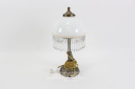 Tischlampe, Metallfuß, Milchglasschirm mit Fransen, ca. 37 cm