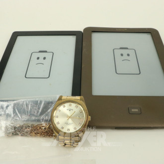 Konvolut, best. aus 2 Tolino E-Book-Reader, 2 Ketten u. 1 Herrenarmbanduhr