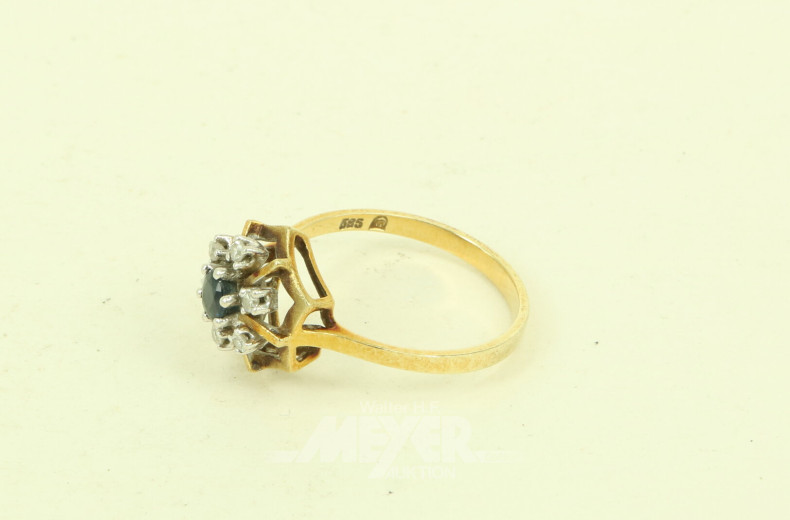 Damenring mit 1 Saphir u. 6 kl. Brillanten