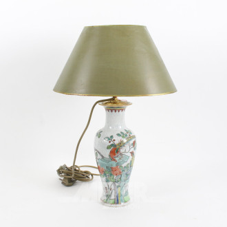 Tischlampe, Porz.-Fuß, krakeliert mit Blumendekor