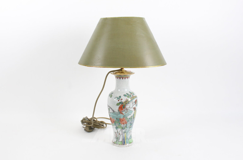 Tischlampe, Porz.-Fuß, krakeliert mit Blumendekor