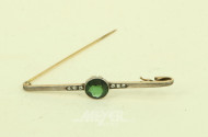 Stabbrosche mit grünm Farbstein u. 6 kl. Diamantrosen