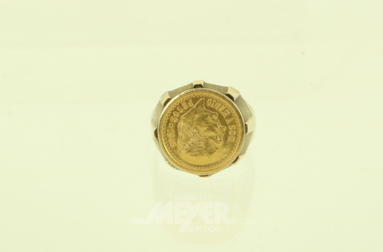 Ring mit Goldmünze Mexico 2,5 Pesos 1945