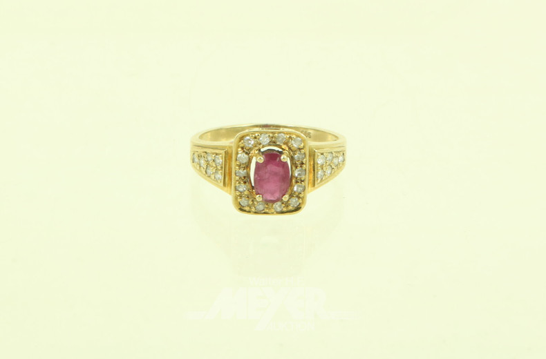 Ring mit 1 Rubien u.kl. Brillanten