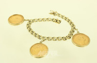 Flachpanzerarmband mit 3 versch. Goldmünzen-Anhänger