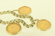 Flachpanzerarmband mit 3 versch. Goldmünzen-Anhänger