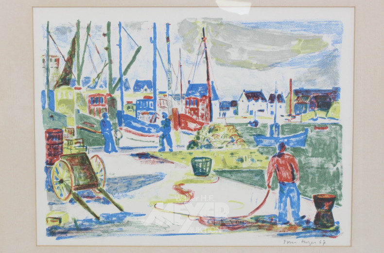 Farblithographie 'Am Hafen'