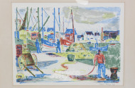 Farblithographie 'Am Hafen'