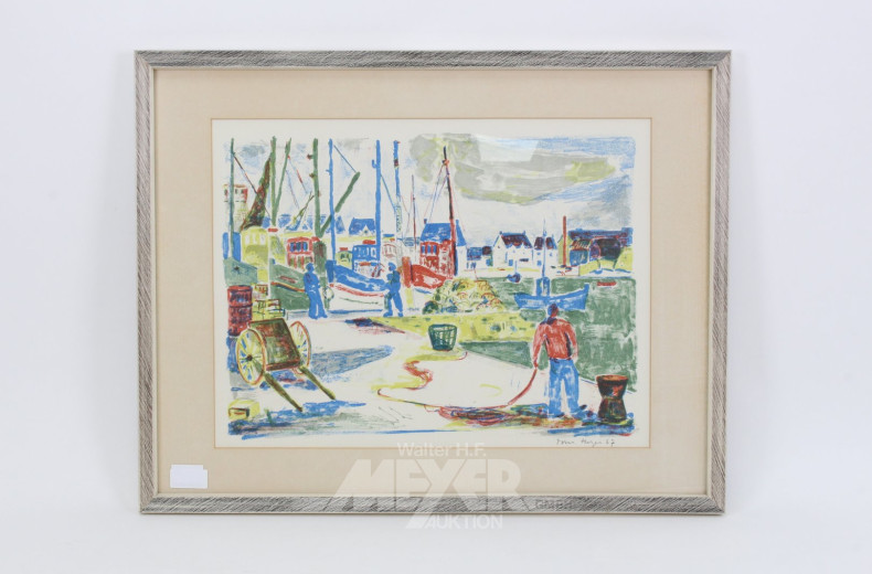 Farblithographie 'Am Hafen'