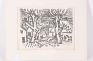 Paar Lithographien 'Häuserlandschaft' u. 'Fischer mit Netzen'