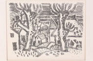 Paar Lithographien 'Häuserlandschaft' u. 'Fischer mit Netzen'
