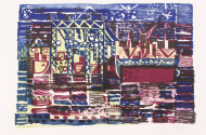 Farbithographie 'Werft bei Nacht'