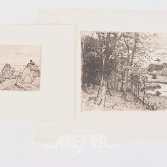 2 Radierungen 'Alstertal' u. 'Hof am Meer'