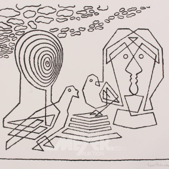 Lithographie 'Liebespaar mit Täubchen'
